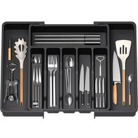 Range couverts extensible 33-57 cm Organisateur de tiroir réglable en PP sans BPA 8 compartiments Rangement compact pour cuisine