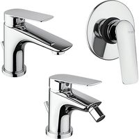 Set Rubinetti Piralla per lavabo e bidet con scarico automatico e doccia incasso serie Lago cromato