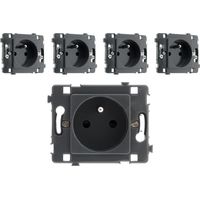 Pack de 5 prises 16A 2+T nu noir – Norme NF – Pour installations électriques – Finitions soignées et ergonomiques – Clarys