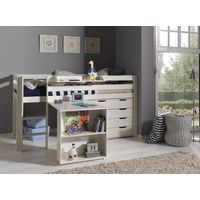 Lit surélevé + bureau + commode 4 tiroirs + étagère blanc - PINO