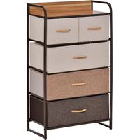 Kommode, Sideboard mit 5 Faltbaren Stoff-Schubladen, Griff, Aufbewahrungsschrank mit Kippschutz für Wohnzimmer, Schlafzimmer, Braun