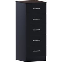 Riano 5 Drawer Narrow Chest Tall Storage Unit Bedroom Furniture Cabinet, Black