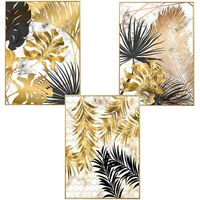 Conjunto de 3 pósteres de pared de diseño con motivos de bosque, pan de oro y palmeras, sin marco, decoración de pared para el salón, estilo D