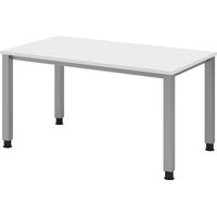 bümö Schreibtisch Serie-Q Rechteck: 140 x 80 cm Weiß Silber