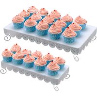 Set 2pz Alzatina Porta Dolci Cupcake Muffin Stand Alzata Vassoio Metallo Bianco