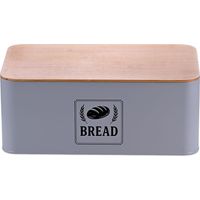 Relaxdays bread box, bamboo lid, metal, HxWxD: 13.5 x 33 x 19 cm, retro bread storage container, grey