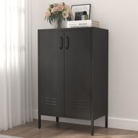 AMXCNOY Black Steel Storage Cabinet with 2 Doors & 2 Adjustable Shelves, Multifunctional Cabinet for Living Room, Kitchen, Bedroom, Garage Tool Storage and Office File Organization