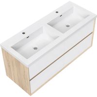 Meuble salle de bain suspendu 120 cm Blanc et Chêne, 4 tiroirs avec vasque