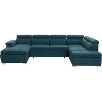 Usinestreet – Canapé d'angle panoramique convertible en tissu bleu – Dimensions 320,5 x 188 x 90 cm – Coffre de rangement intégré – Confort optimal