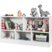 COSTWAY Kinder Spielzeugschrank Bücherregal Holz, mit 2 grossen Faechern und 3 kleinen Faechern, offen, für Spielzeug, Puppen und Büche, 111 x 30 x 61,5cm, weiss