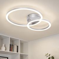 GBLY Plafoniera LED 4000K 40cm Argento Lampada Cucina 23W Design Moderno 2 Anelli Illuminazione Soffitto per Cucina Camera da Letto Corridoio Ufficio
