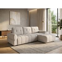 Canapé d'angle convertible avec coffre en velours chiné beige