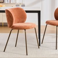 Contemporary Chenille Dining Chairs, Cozy Curved Back Support with Soft Upholstery, Bronze Metal Legs – Elevate Your Kitchen with Modern Comfort & Style, Set of 1,Orange color, DE1897OG