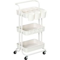 Carrello cucina multiuso 3 livelli con cestini e ganci rimovibili, ripiano 12 divisori, bianco