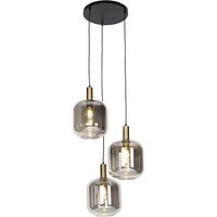 Qazqa – Suspension lustre noire avec verre doré et fumé – 3 lumières – Diamètre 60 cm – Hauteur réglable 68,5-150 cm – Culot E27