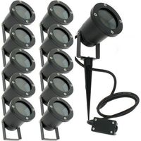 Arum Lighting – Lot de 10 spots extérieurs à piquet en fonte d'aluminium – IP65 – Culot GU10 – Câble 120 cm pour éclairage de jardin