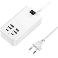 USB C, chargeur USB à 6 ports, 2 ports USB-C + 4 ports USB-A, chargeur multi-USB compatible avec plusieurs appareils tels que iPhone/Samsung/tablette
