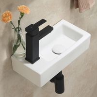 Waschbecken, Waschbecken Klein, Waschtisch Gäste WC, Hängewaschbecken Bad, Mini Waschbecken Keramik, Hahnloch Links