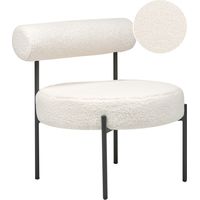 Silla sin reposabrazos asiento redondo respaldo enrollado diseño vintage tapicería bouclé blanco Alpha