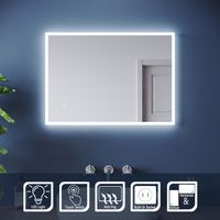 ELEGANT Rectangular Bathroom LED Mirror 500x700mm with Shaver Socket Demister Pad Slimline Bathroom Mirror with Light For Makeup Shaver Charging
