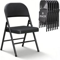 Set of 8 Portable Indoor Folding Chairs Faux Leather Dining Chairs with Metal Frame and Padded Seat Suitable for Home Office Reception Areas Guest Seating and Large Events Max. 145kg Black