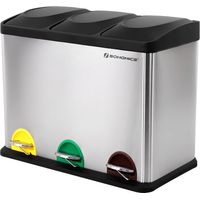 Songmics – Poubelle à pédale 45L avec 3 compartiments en inox – Seaux intérieurs amovibles – Ouverture mains libres – LTB45L
