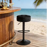 Barhocker aus Metall und Samt in Schwarz, 360° drehbar, höhenverstellbar, mit Stauraum