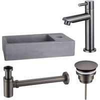 FugaFlow Eccelente Pietra ensemble de lavabo - 40x22x8cm - 1 trou de robinet - robinet de lavabo gunmetal - béton