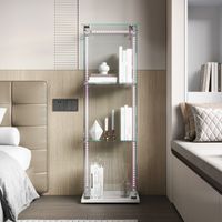 ADWOLT - Vitrine en Verre - 3 étagères et 1 porte -Vitrine avec LED - 40 x 35 x 123 cm - Blanc -Pour Salon, Chambre