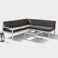Conjunto de jardín esquiero de exterior con sofá + mesa de cristal Jamila
