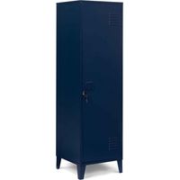 Idmarket – Armoire vestiaire métal bleu foncé 1 porte – Design industriel – 2 étagères multipositions – Hauteur 133 cm – Largeur 38,5 cm – Longueur 38,5 cm