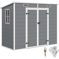 Abri de jardin 2,4 x 1,3 m — Abri de jardin en plastique avec plancher, fenêtres et portes verrouillables — Pour jardin et terrasse — Gris