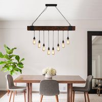 Vintage Pendant Light for Dining Room Dining Table Industrial Wood Lamp 8 E27 Bulbs for Living Room Kitchen Bar Restaurant (No Bulb)