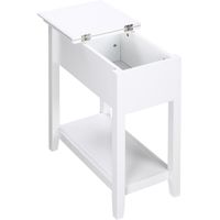 Mesa Auxiliar con Tapa Abatible Estante y Orificio para Cables para Salón Cama Dormitorio 60,5x32,5x70 cm Blanco