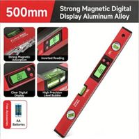 Niveau magnétique numérique de 50 cm avec 3 tubes à bulle haute visibilité, boîtier en aluminium, têtes de mesure robustes pour le nivellement, la verticalité et l'angle de 45°, précision +/- 0,5 mm.