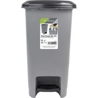 JVL Slim Plastic Lidded Foot Pedal Waste Bin, 10L, Grey