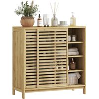 Armario de Baño de Bambú con 2 Puertas Correderas Diseño de Lamas 4 Estantes Mueble Auxiliar de Baño 80x34x80 cm Natural