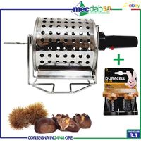 Ferraboli Tostacastagne con Motore a Batteria per Fornello a Gas e Barbecue NEW Cestello CAPIENTE 1 KG in Acciaio Inox Forato facili Caldarroste a casa in cucina Qualita' stile Made in Italy