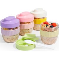 Set di 4 contenitori per fiocchi d'avena, barattoli di plastica Mason, senza BPA, contenitori portatili per la preparazione dei pasti, contenitori per fiocchi d'avena a tenuta stagna per yogurt, zuppe