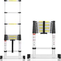 Jiubiaz Échelle télescopique escabeau Pro 2,6m avec stabilisateur, 150kg, antidérapante