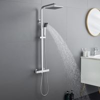 Auralum Colonne de Douche Thermostatique Réglable en Hauteur Ensemble de Douche Avec Tête de Douche Carré de 10 Pouces, Système de Douche Corps en Laiton, Chromé