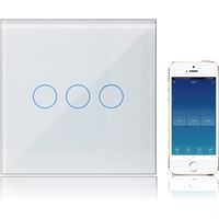 Smart Light Switch 3 Gang 1 Way Alexa/Google Assistant Compatible, WiFi Touch Switch White Glass Panel with Timer Function, Tuya/Smart Life App Control