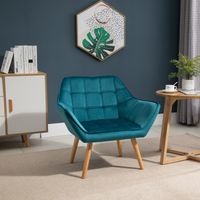 Skandinavischer Schlafzimmersessel aus Samt und Holz, petrolblau, für Wohnzimmer oder Büro, 67 x 61,5 x 71 cm