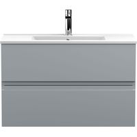 Hudson Reed Urban Wall Hung 2-Drawer Vanity Unit with Basin 2 Satin Grey - 800mm Wide