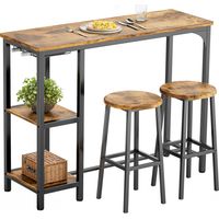 Bealife Set Tavolo da Bar Alto con 2 Sgabelli, Mobili per Cucina e Sala da Pranzo in Acciaio Marrone