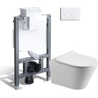Komplett Vorwandelement Toilette Set, 82cm Unterputz Spülkasten und Wand WC mit weiß Drückplatte HOROW