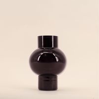 Vase boule talon en verre noir, H21cm