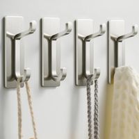 Selbstklebender Wandhaken, Handtuchhalter fürs Badezimmer, Geschirrtuchhaken für die Küche, selbstklebender Garderobenhaken, Wandmontage ohne Bohren, wasserdicht, rostfrei, silberfarben, 4 Stück