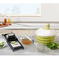 Escurreverduras Leifheit Trend 23069 - capacidad de 4L - mango ergonómico y mecanismo de escurrido a manivela - blanco y verde
