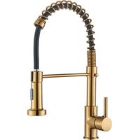 Brushed Gold Kitchen Tap Kitchen Sink Mixer tap with Solid Brass Commercial Single Handle Single Hole Pull Down Sprayer Swivel Sprayer Mixer Tap Cold and hot Fittings UK Standard